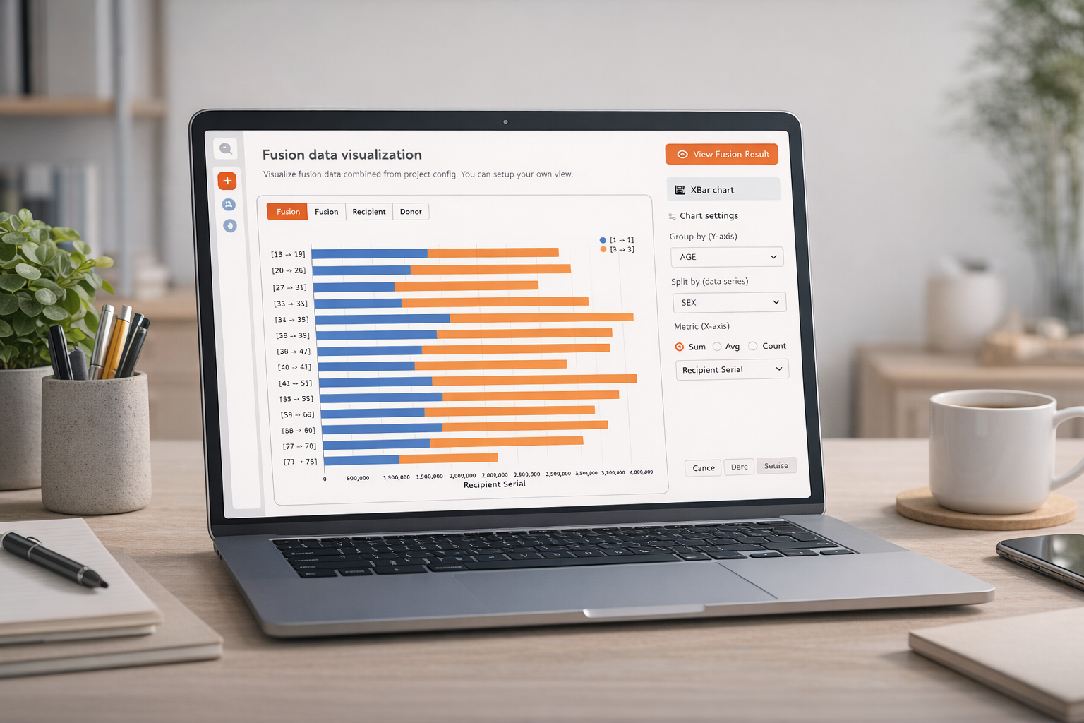 Fusion UI - Bar Chart on Office Laptop